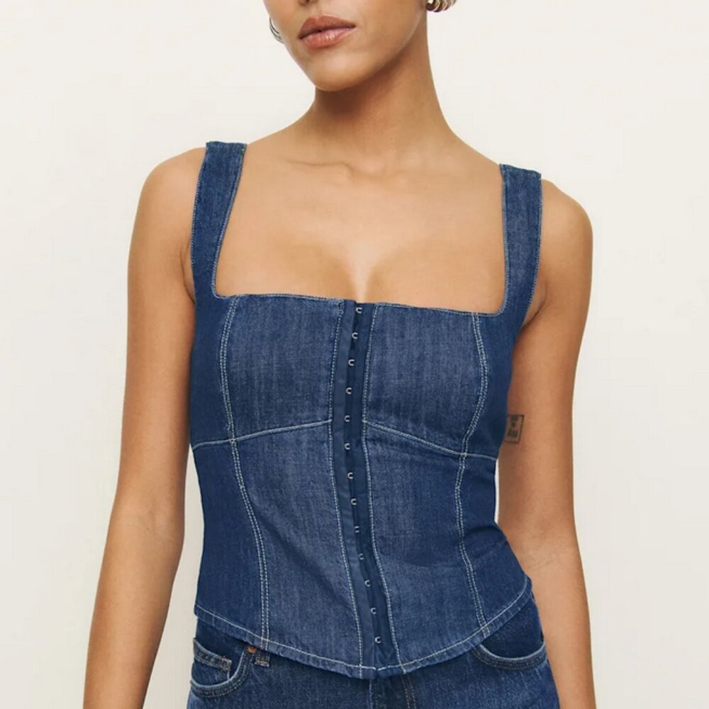 Reformation Tagliatelle Denim Top Blue - Size 10